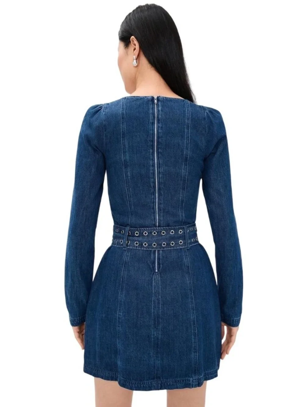 Amanda Uprichard Thalia Denim Dress With Eyelet Belt In Blue Small New With Tags